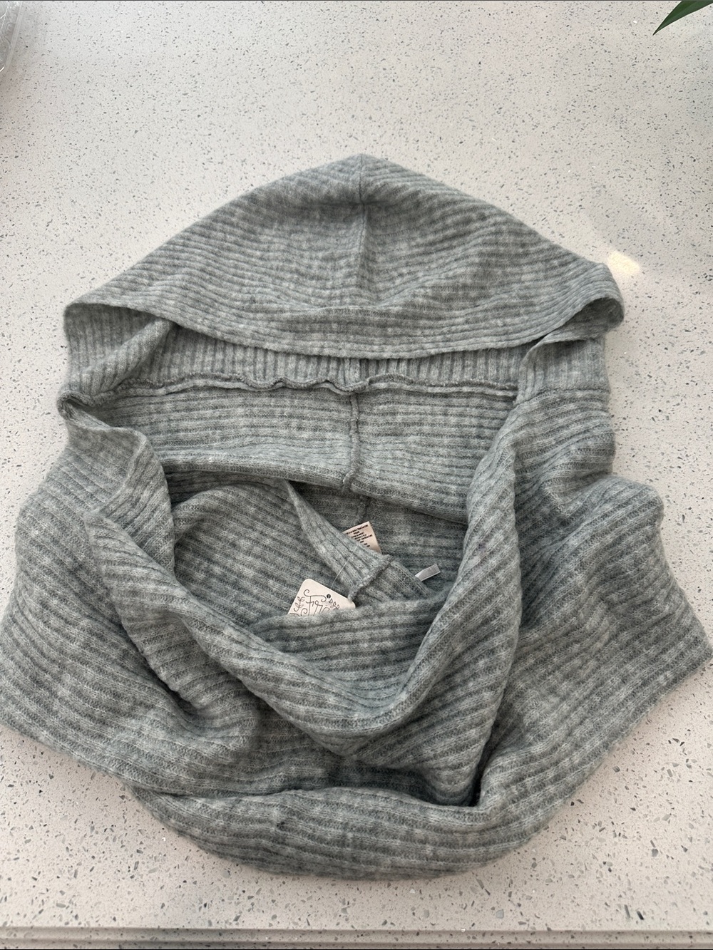 Free People Light Gray Ribbed Knit Hooded Scarf